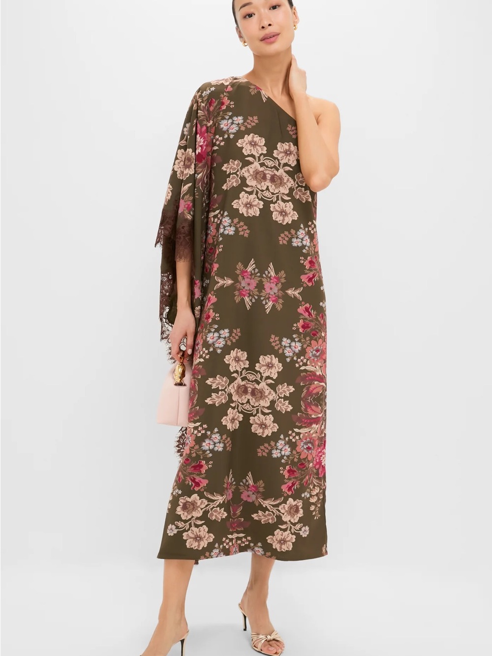 NWT Tuckernuck Olive Ornate Lace Floral One Shoulder Isla Dress